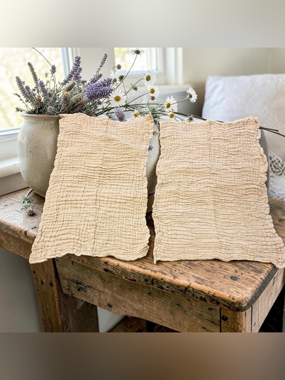The Fleece Company 2 Muslin Cotton Pillow Cases Standard Khaki Tan 25”x 16”